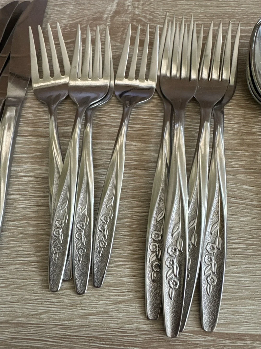 Vintage Superior Stainless Radiant Rose Stainless Steel Floral Flatware Set